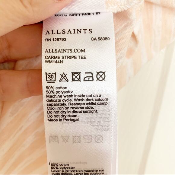 All Saints Blush Pink Painted Stripes Carme Tee NWOT Medium - Picture 8 of 12